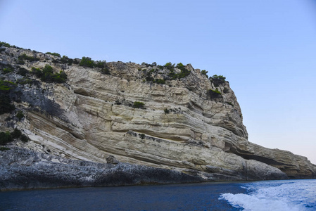 美丽的 夏天 希腊 海岸 悬崖 海滩 旅行 风景 旅游业