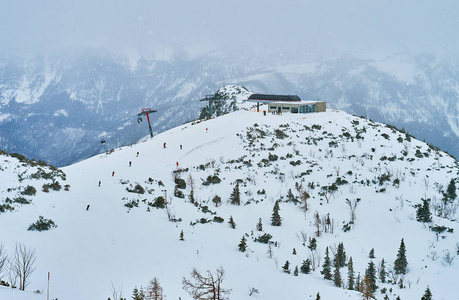 The snowfall over the Feuerkogel mount, Ebensee, Salzkammergut, 