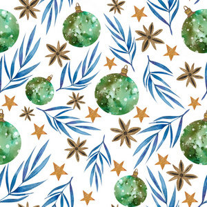  christmas seamless pattern with new year decor elements. Balls