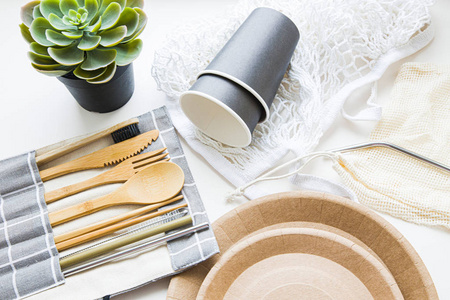 Zero waste a set of cutlery made of wood, bamboo, forks, knife, 