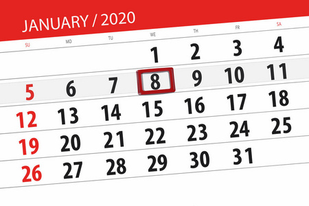 2020年1月日历计划，截止日，8，我们