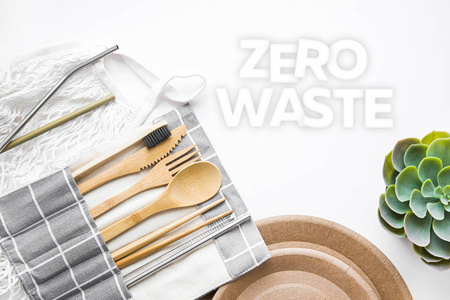 Zero waste a set of cutlery made of wood, bamboo, forks, knife, 