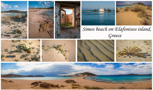 拼贴图片从西蒙斯海滩在埃拉丰尼索斯岛在格雷斯