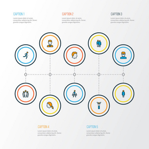 人类图标彩色线集男人头，聪明人，情侣等群体元素。独立插图人类图标。