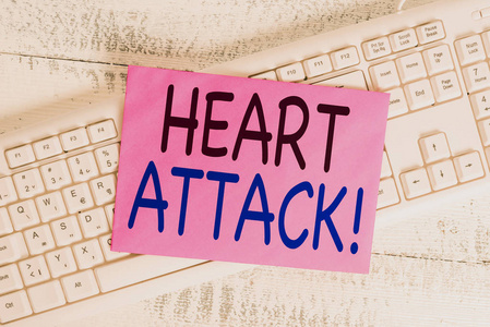 文字文字心脏病发作。业务理念为突发性冠状动脉血栓导致死亡白色键盘办公用品空矩形纸条提醒木。