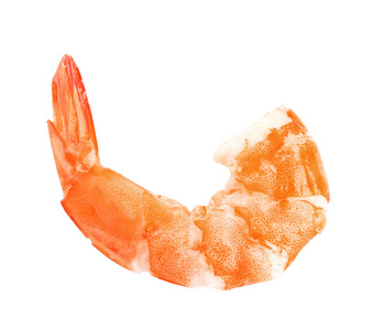 美味的煮熟去皮虾孤立在白色，俯视图