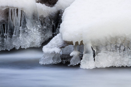 冷冰冰的 季节 一月 公园 瀑布 森林 自然 冰柱 冬天