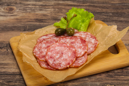 Spanish Salchichon sausage with salad 