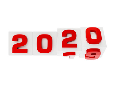 白盒子2019年旋转到2020年。新年概念