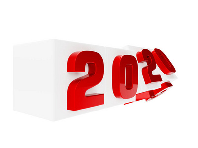 白盒子2019年旋转到2020年。新年概念