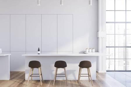 白色酒吧内部带吧台照片