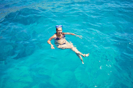 娱乐 假日 面对 女孩 海的 浮潜 美丽的 闲暇 水下 水肺