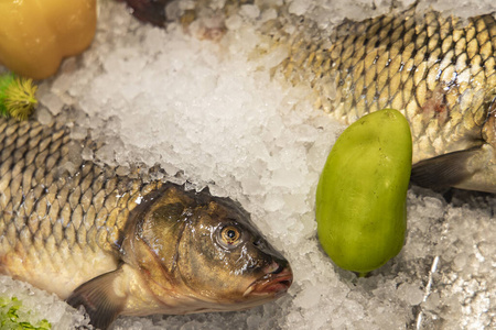 冷冻鱼产品商场食品摄影背景冰箱冰