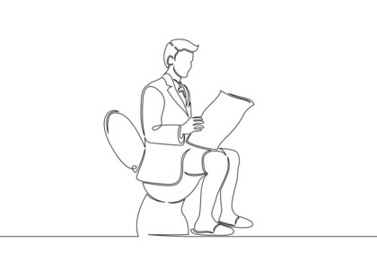 线条画人物侧脸连续画单幅艺术线条涂鸦素描人物坐在马桶上照片