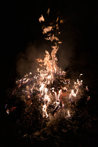 一张微光不足的燃烧着的火的照片。