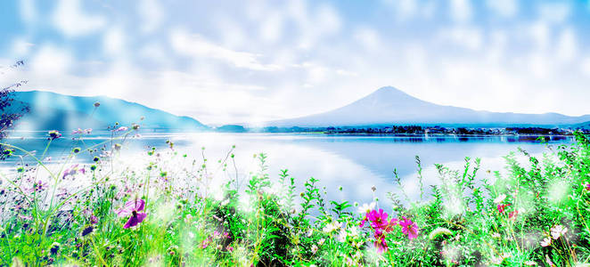 富士山蓝天白雪