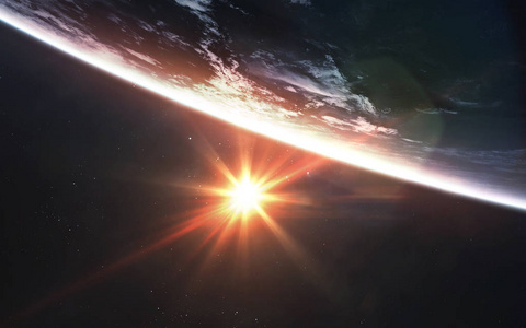 太阳从地球行星轨道升起。这个图像的元素提供了bhh
