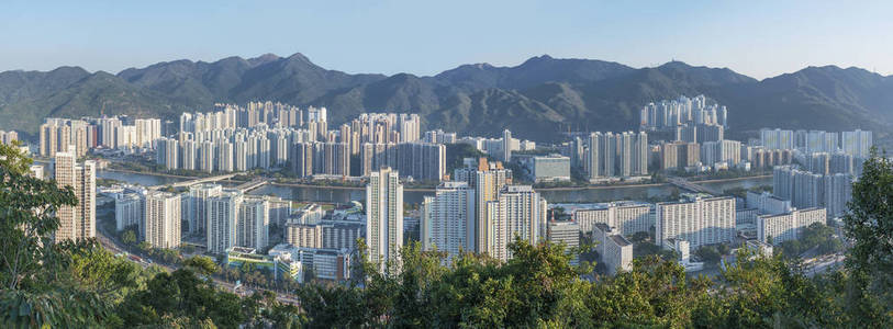Panorama of residential district of Hong Kong city 