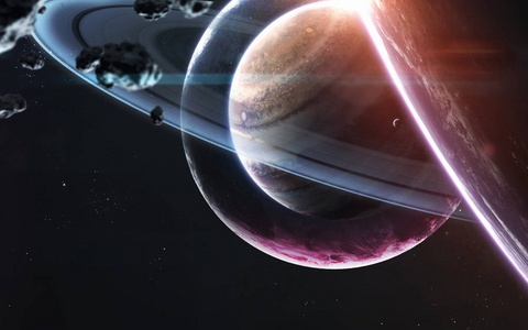 在深空某处有环的气体巨星.th元素照片