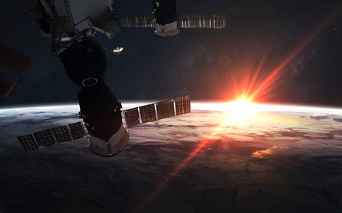 国际空间站绕地球运行，日出。元素