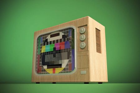 old tv isolated on green background 