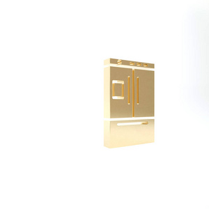 白色背景上独立的金色冰箱图标。冰箱冰箱。家用技术和家用电器。三维插图三维渲染