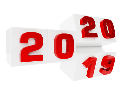 白盒子2019年旋转到2020年。新年概念