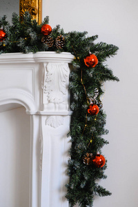 fireplace decorated with Christmas decor. New year. 