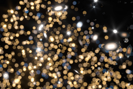 梦幻光斑背景黑色背景上漂浮的光点,3d渲染.照片