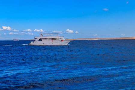 在埃及红海航行的白色游艇图片