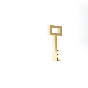 白色背景上独立的金色海盗钥匙图标。三维插图三维渲染