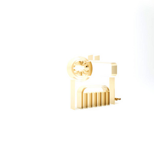 白色背景上独立的金色空气压缩机图标。三维插图三维渲染