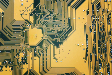 Printed circuit boards of computer motherboard closeup. Electro