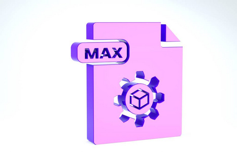 紫色MAX文件文件。下载最大按钮图标隔离在白色背景。MAX文件符号。三维插图三维渲染