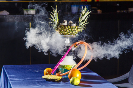 Hookah on pineapple. Pineapple hookah. Hookah with round clear b