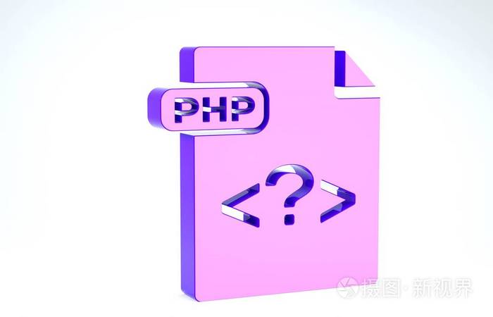 紫色PHP文件文档。下载php按钮图标隔离在白色背景上。PHP文件符号 