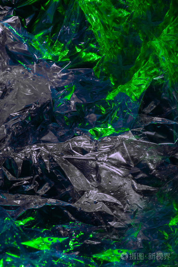 高度皱折的彩色玻璃纸材料纹理或背景