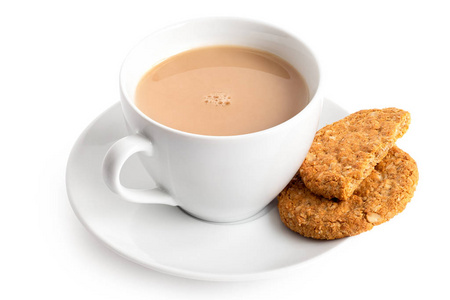 Cup of tea with milk and one and half crunchy oat and wholemeal 