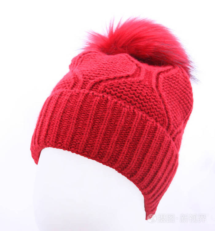 白色隔离针织帽背景.hat和庞彭在一起.照片-正版商用图片26vrz5-摄图