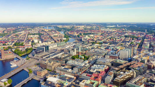 Stockholm, Sweden. Panoramic aerial view of the city center, Fro