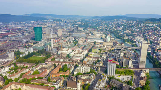 Zurich, Switzerland. Panorama of the city from the air. Gewerbes