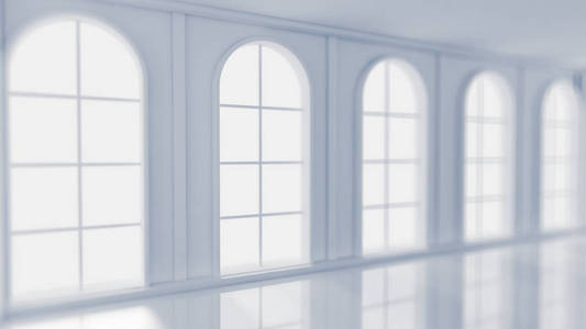 白色空旷的室内，带窗户的白色房间，背景。三维il