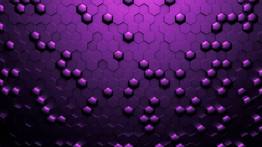 紫黑色金属背景六边形。三维插图，三维渲染。