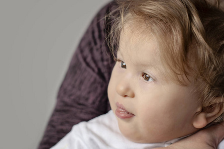 Closeup portrait of one year old disabled child 