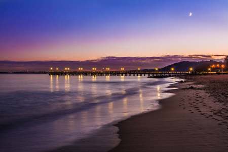 自然 海滩 月亮 日出 美丽的 日落 格但斯克 天空 格丁尼亚