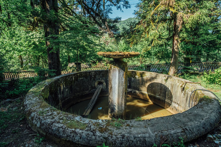 旧公园里废弃的圆形喷泉照片