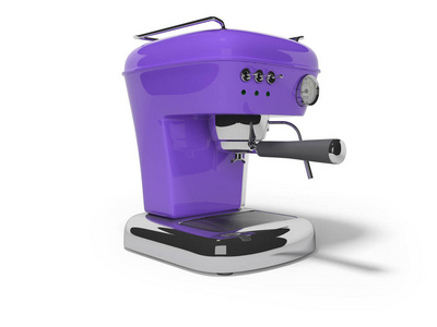 白色背景上的3D渲染紫色滴水咖啡机