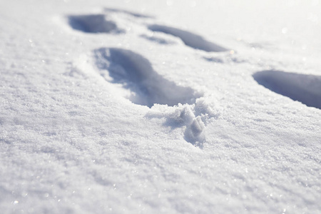 雪的质地。冬季降雨。雪路上的痕迹