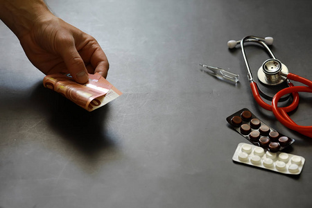 Background medical concept. Cardiologists table. A stethoscope 