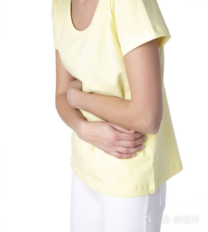 年轻漂亮的女人肚子疼得要命背景慢性胃炎腹胀概念